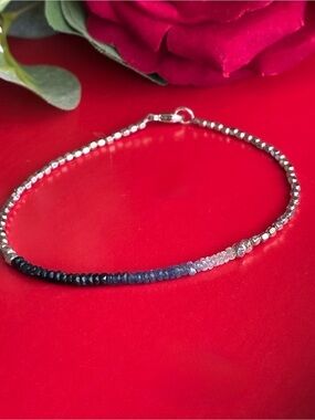 925 Silver Bracelet,Gradient Sapphire and Silver Bead Bracelet - Blue to Black